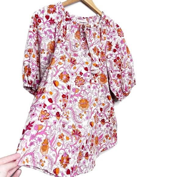 New with Tag Knox Rose Women's Floral Rich Magenta Orange Oversized Boho Blouse - Picture 5 of 16